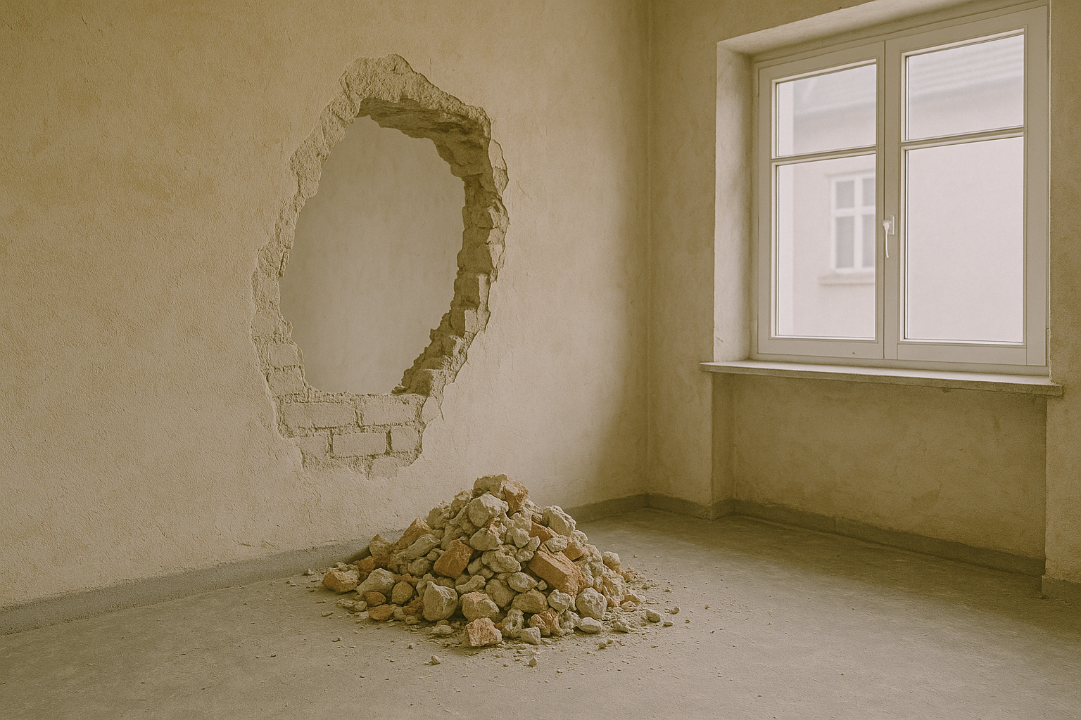 Abriss einer Innenwand mit Werkzeug