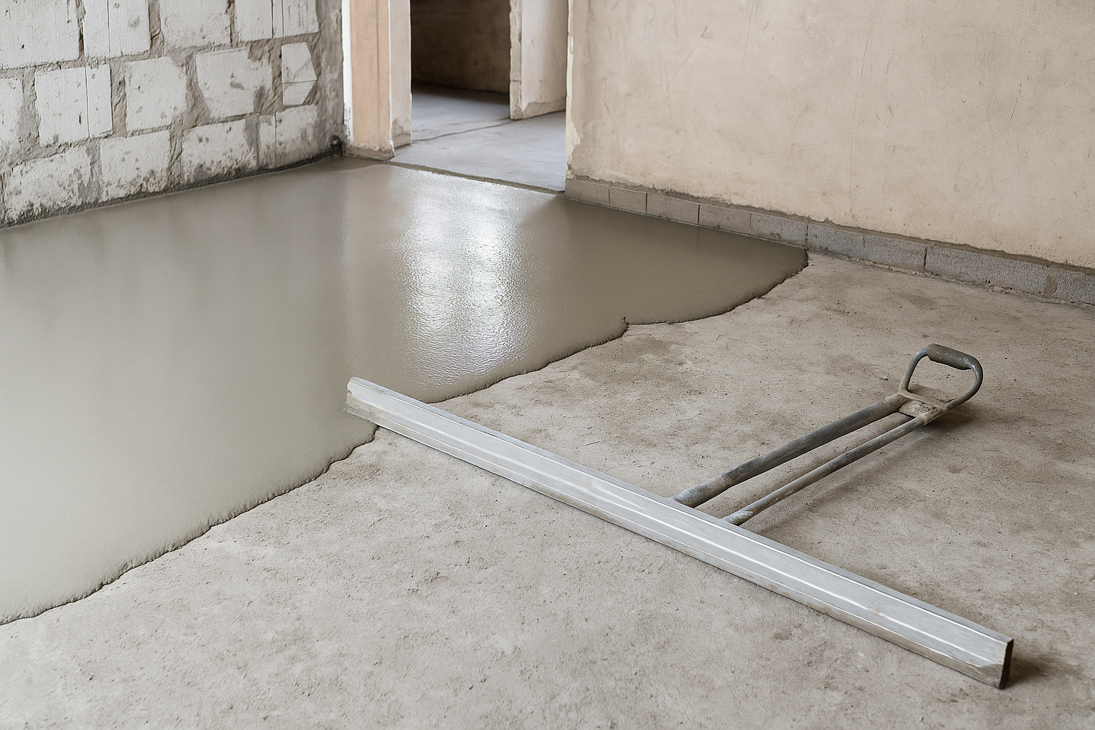 Zementestrich gleichmäßig abgezogen